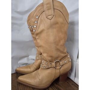 Bronx Rhinestone Studded Cowboy Boots Rockabilly Women's 37 Us 7 Yellow Western